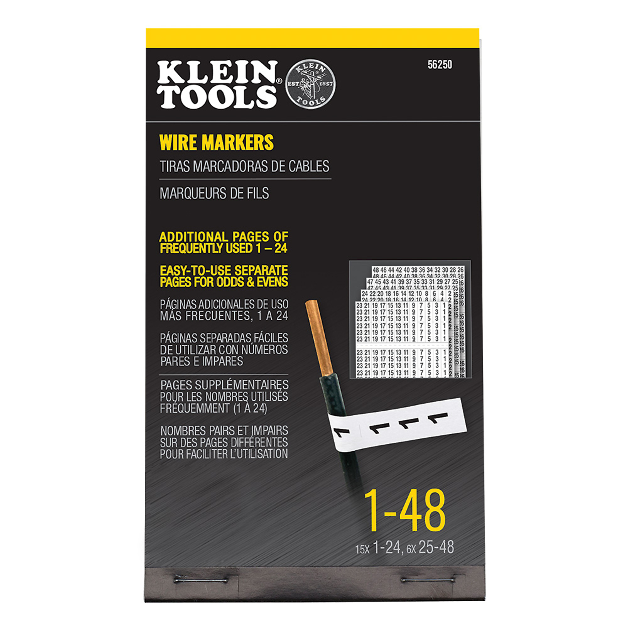 Klein Tools Wire Marker Book — 1-48, Vinyl Coated Cloth, Model# 56250